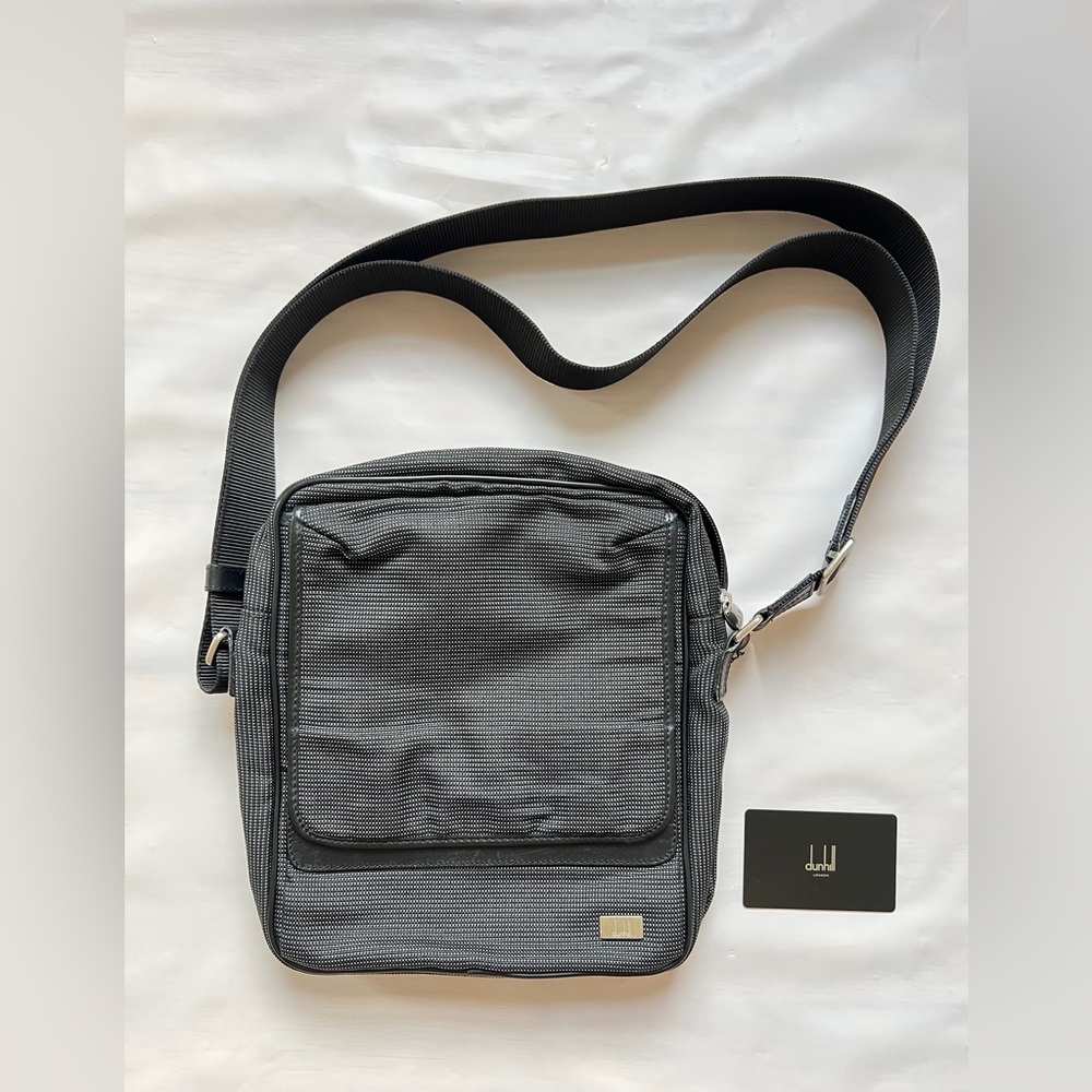 Dunhill Canvas Messenger Bag Crossbody Shoulder Grey black VTG certificate card